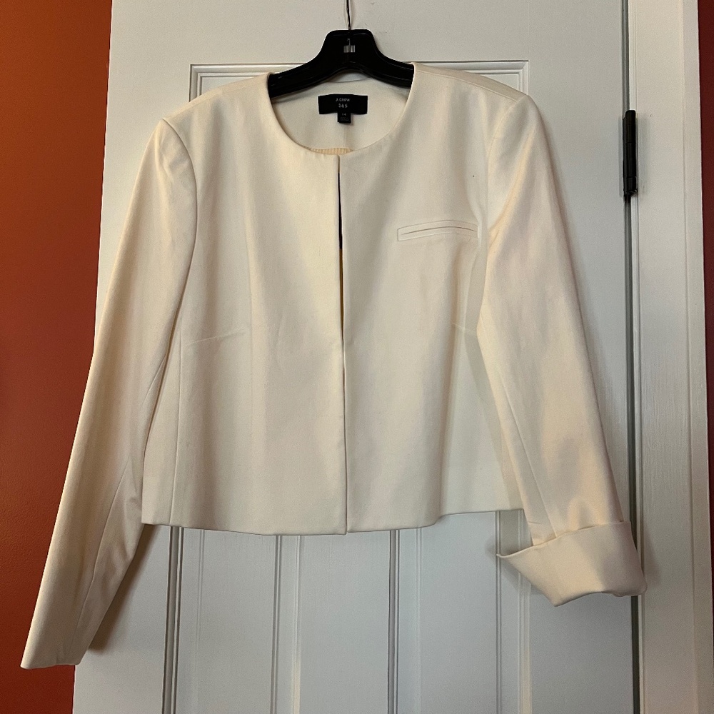J. CREW CREAM CROPPED COLLARLESS JACKET 14 NWT